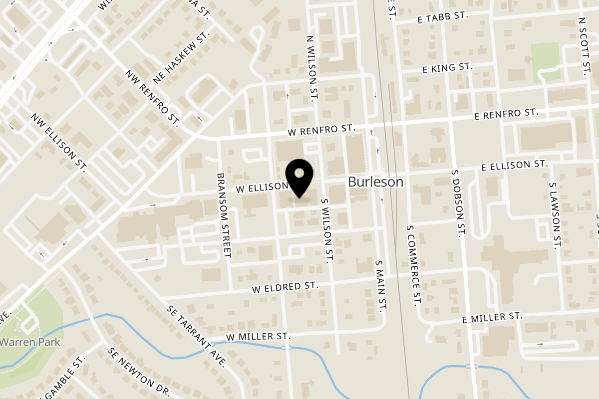 Map showing the location of Twisted Sisters Tap House Burleson on 135 W Ellison St in Burleson